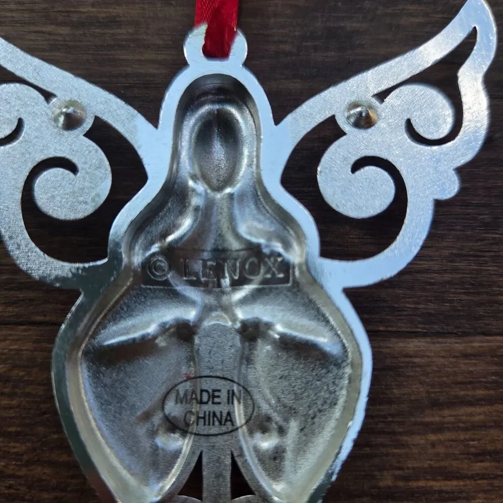 Lenox Silver Filigree Angel Christmas Ornament Jeweled Metal 4.5 Inch